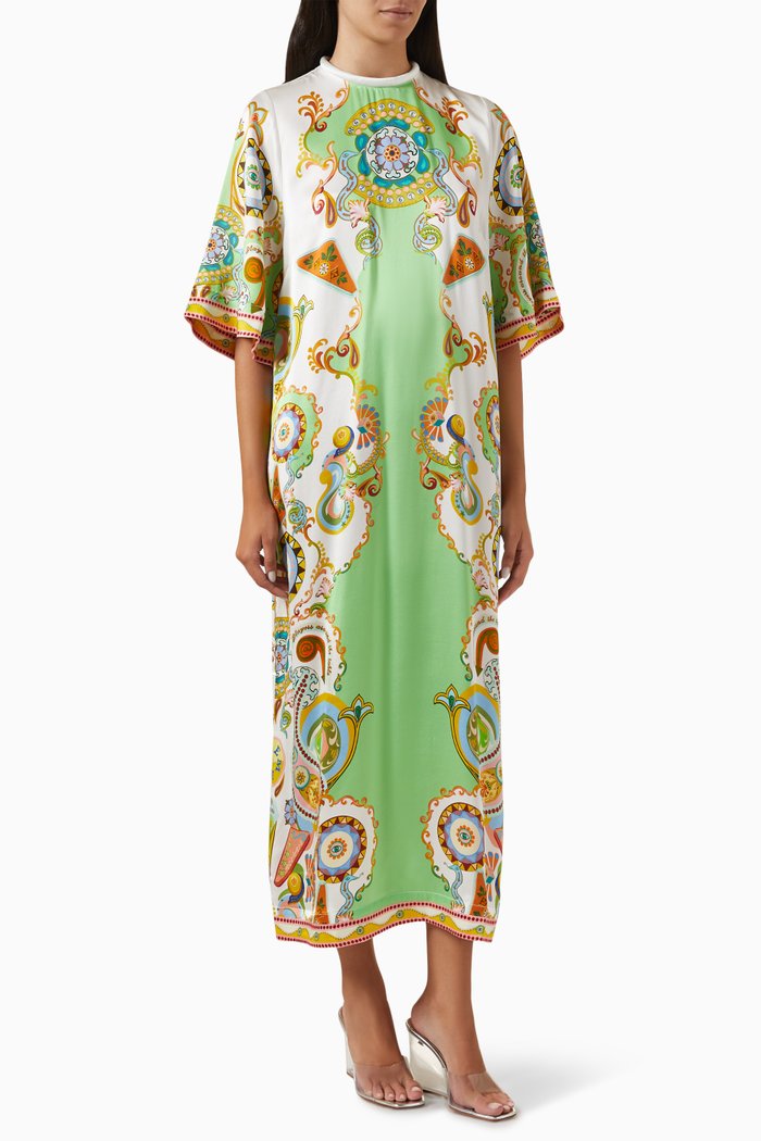 Pinball Printed Midi Dress in Silk, Multicolour