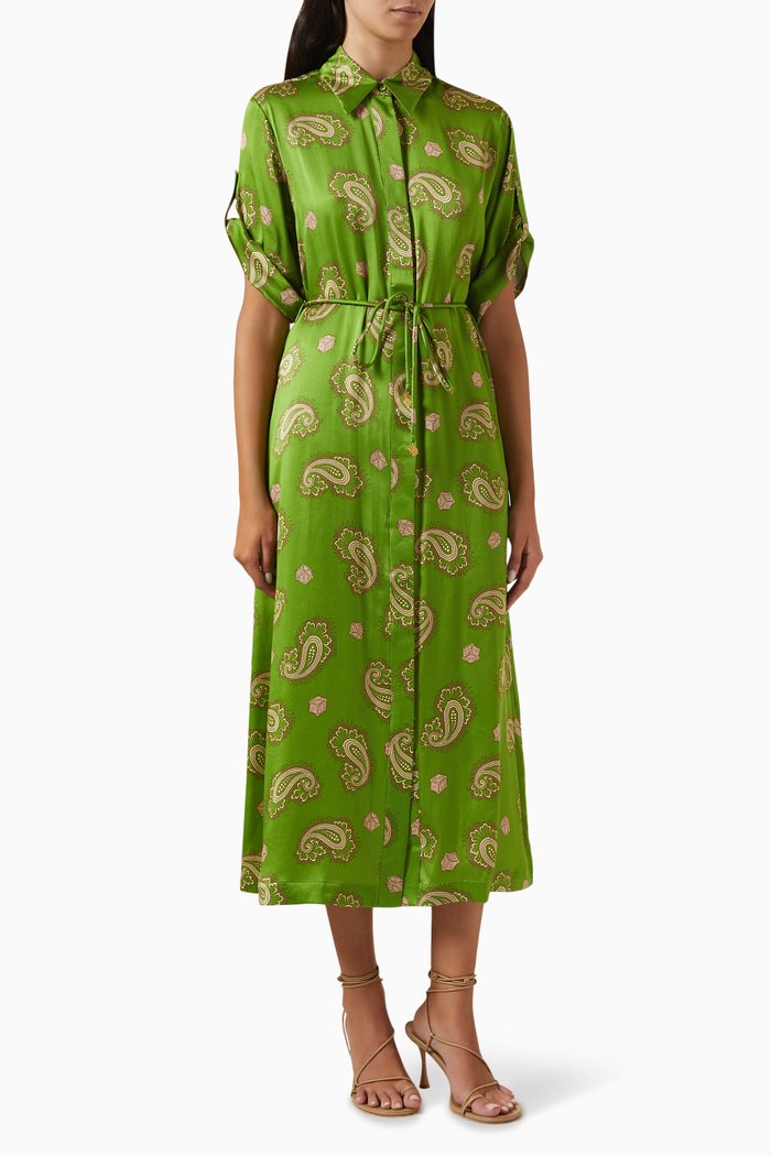 

Dice Shirt Dress in Silk, Green