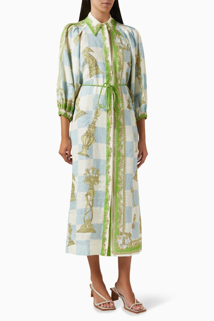 

Checkmate Tie-up Shirt Dress in Linen, Multicolour