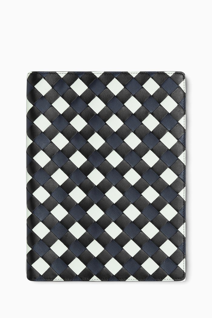 

Large Notebook Cover in Intrecciato Leather, Black