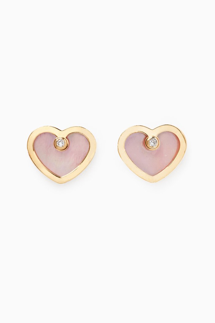 

Love Heart Diamond Earrings in Enamel and 18kt Yellow Gold