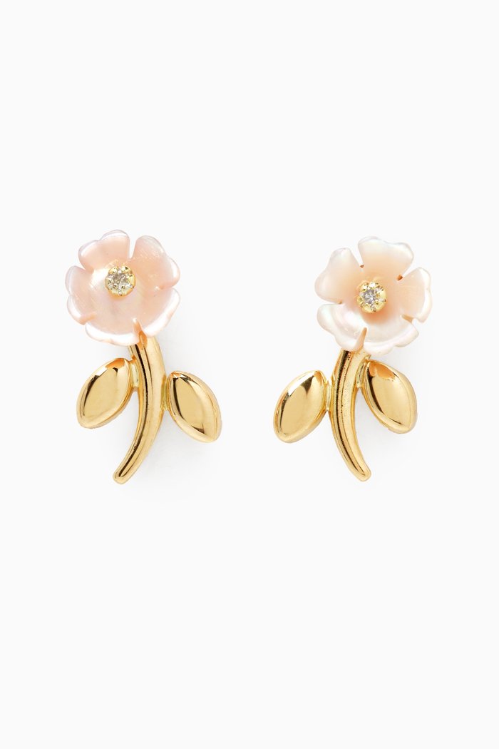 

Flower Mother of Pearl Diamond Earrings in 18kt Yellow Gold