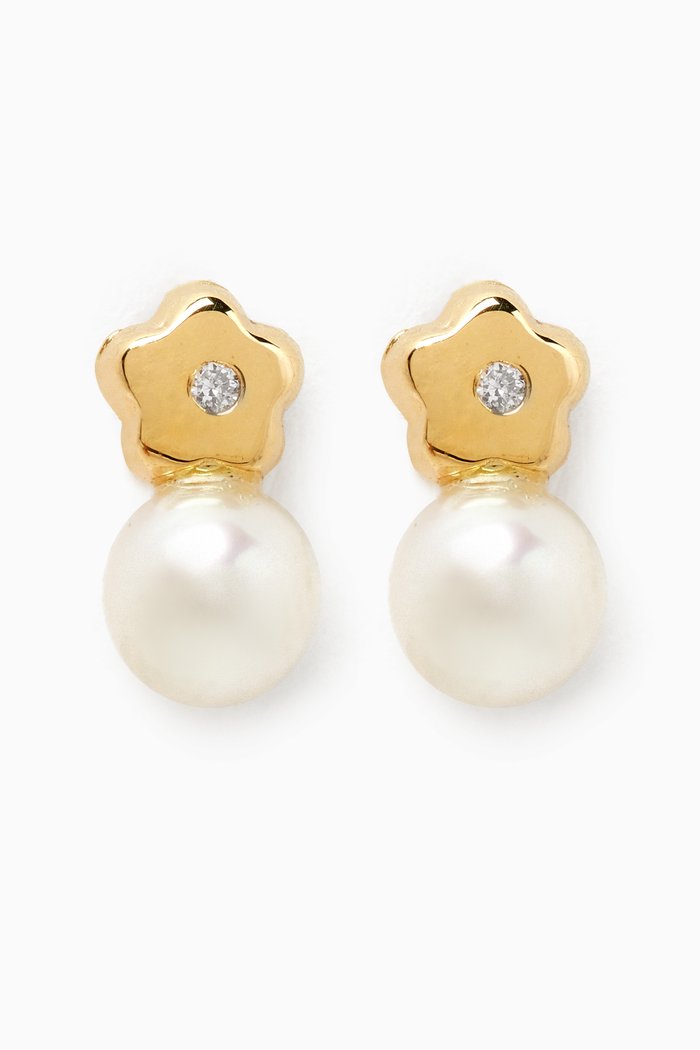 Pearl Diamond Stud Earrings in 18kt Yellow Gold