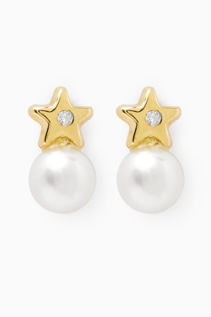 

Star Pearl Diamond Earrings, Gold