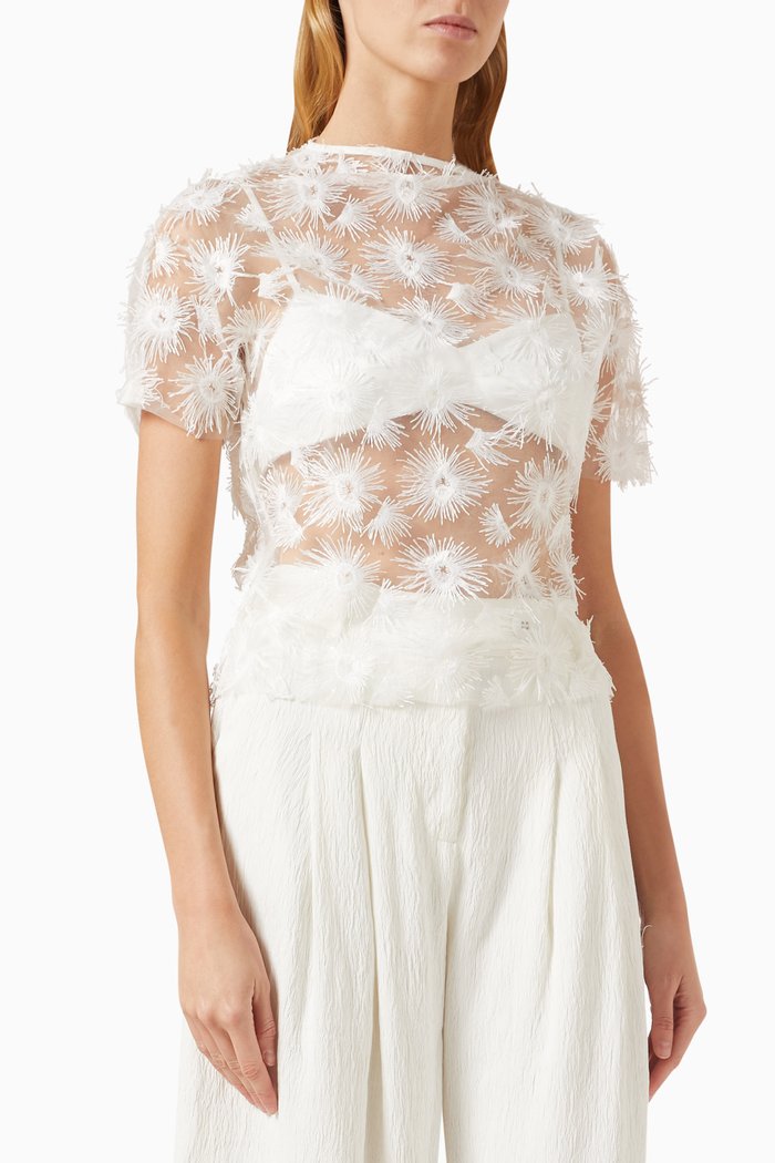 

Coco Embroidered Sheer Top, White