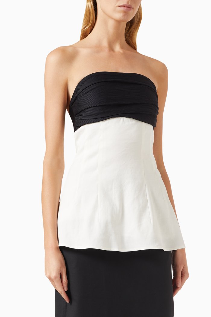 

Lourdes Strapless Top in Cotton-linen, Black