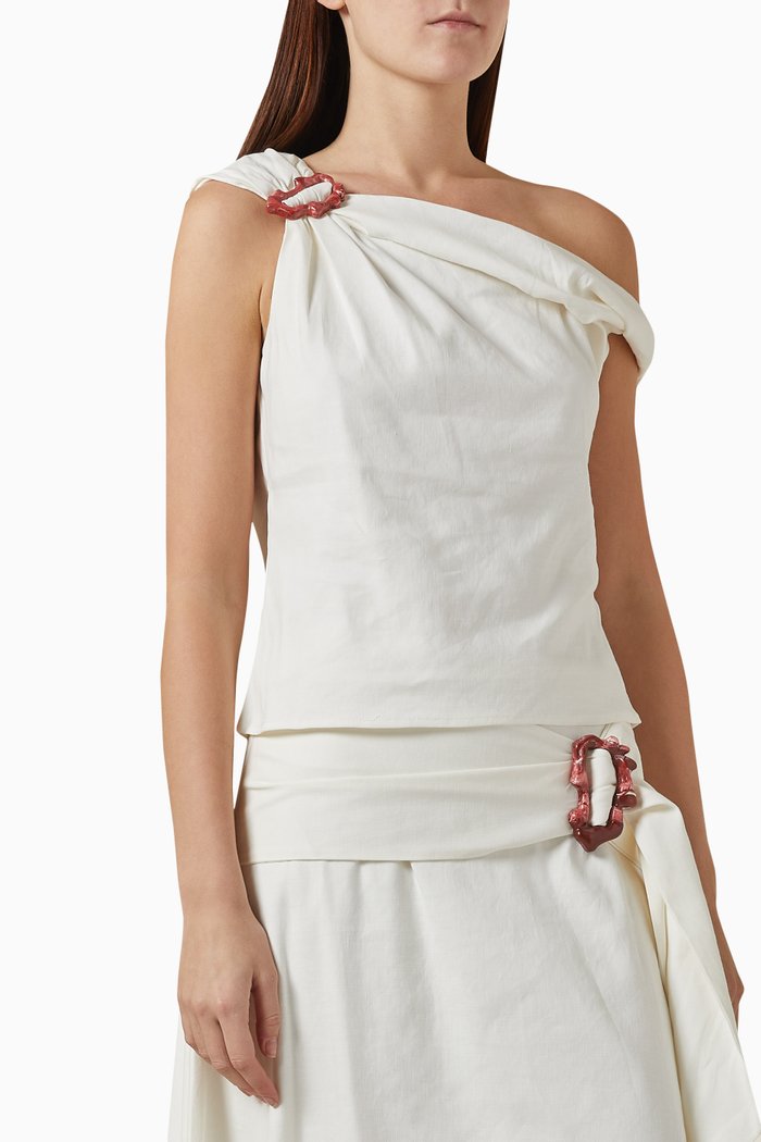 

Minkey Asymmetric Buckle Top, White