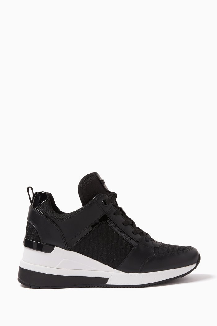 

Georgie 65 Wedge Sneakers in Leather & Mesh, Black