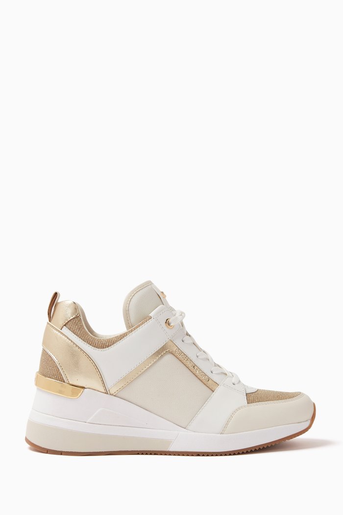 

Georgie 65 Wedge Sneakers in Leather & Mesh, Gold