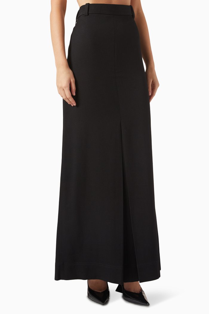 

Pleated Maxi Skirt in Virgin Wool Blend, Black