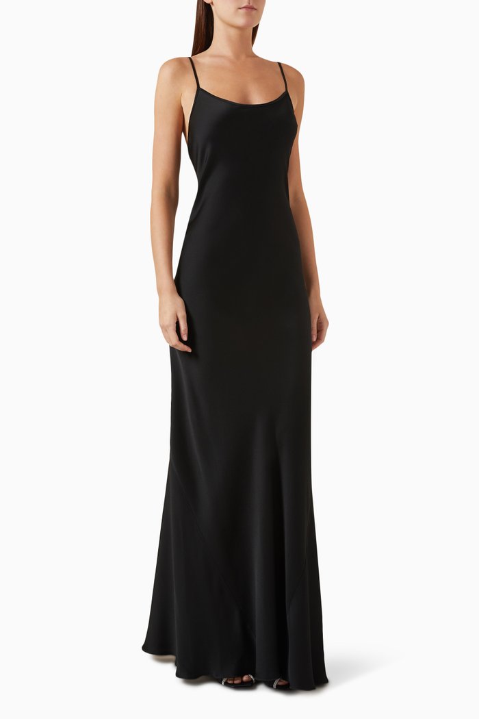 

Cami Maxi Dress in Satin, Black