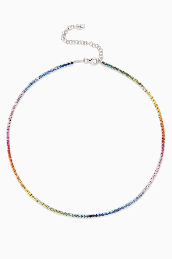 

Rainbow Sapphire Tennis Choker in 18kt White Gold, Multicolour