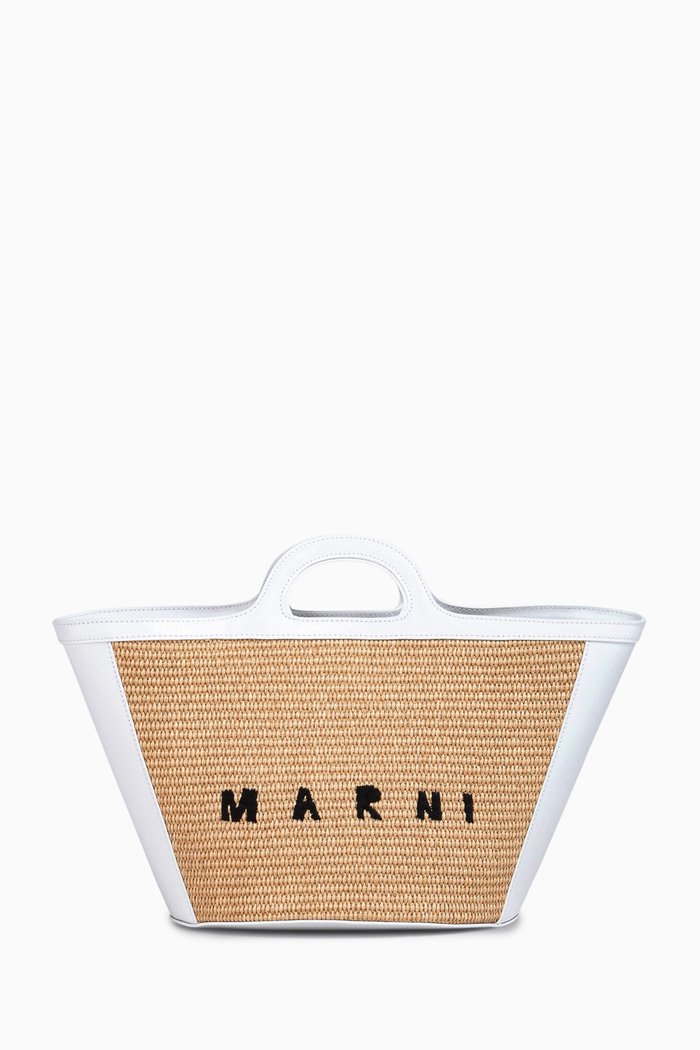 

Small Tropicalia Tote Bag in Raffia and Leather, Neutral