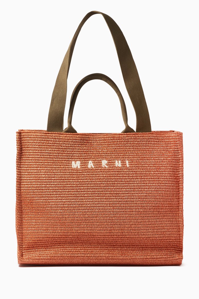 Logo-embroidered Tote Bag in Raffia, Brown