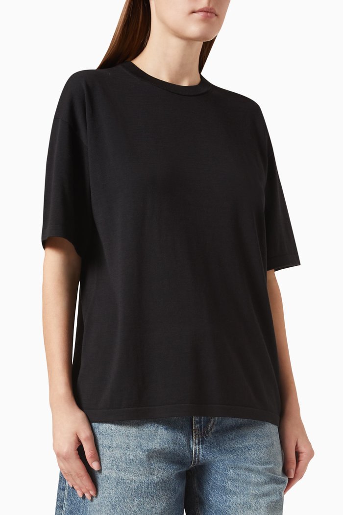 

Crewneck T-shirt in Silk-cotton Blend, Black