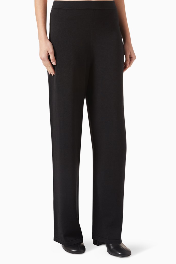 

Wide-leg Pants in Silk-cotton Blend, Black
