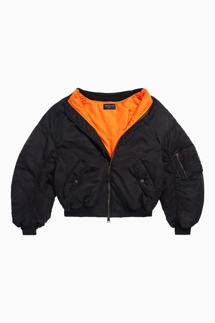 

Unisex Off Shoulder Bomber Jacket in Technical Fabric, Black