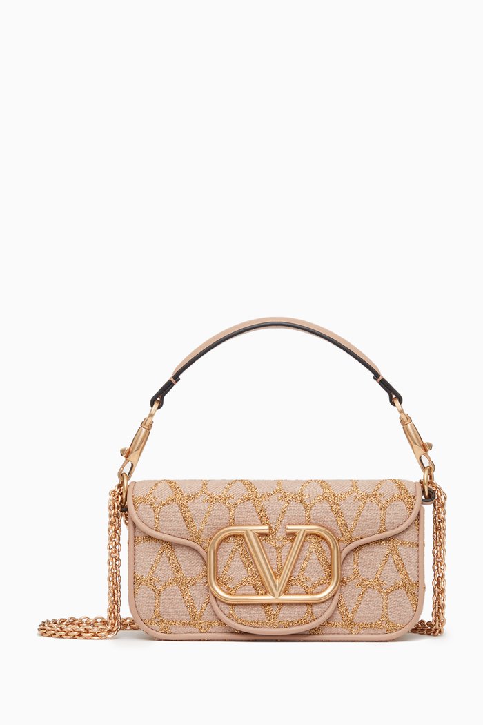 

Valentino Garavani Small Locò Shoulder Bag in Toile Iconographe & Leather, Neutral