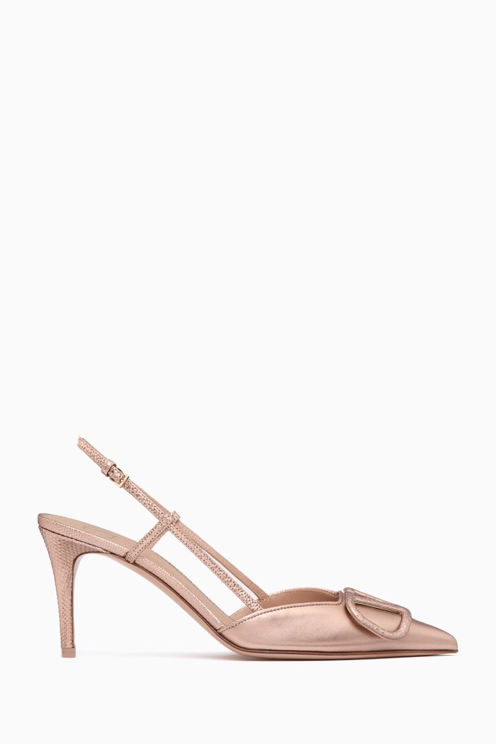 Valentino Garavani VLOGO Slingback Pumps in Metallic Leather, Neutral