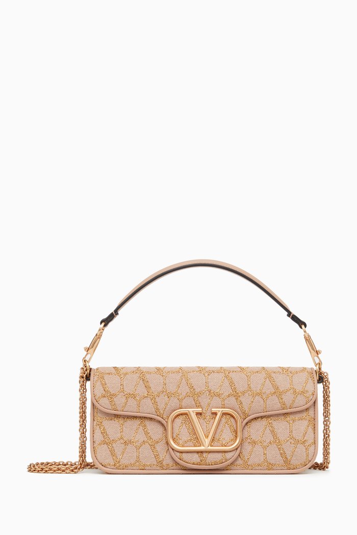 Valentino Garavani Locò Shoulder Bag in Toile Iconographe & Leather, Neutral