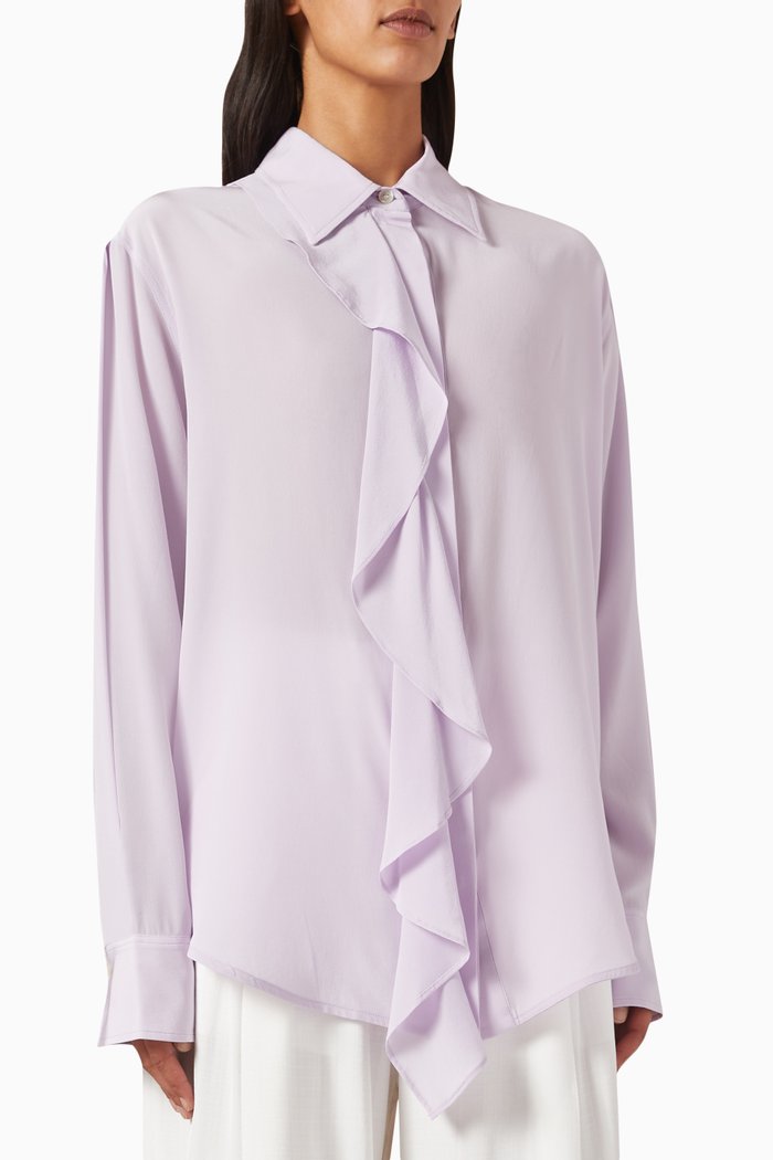 

Asymmetric Ruffled Blouse in Silk, Purple