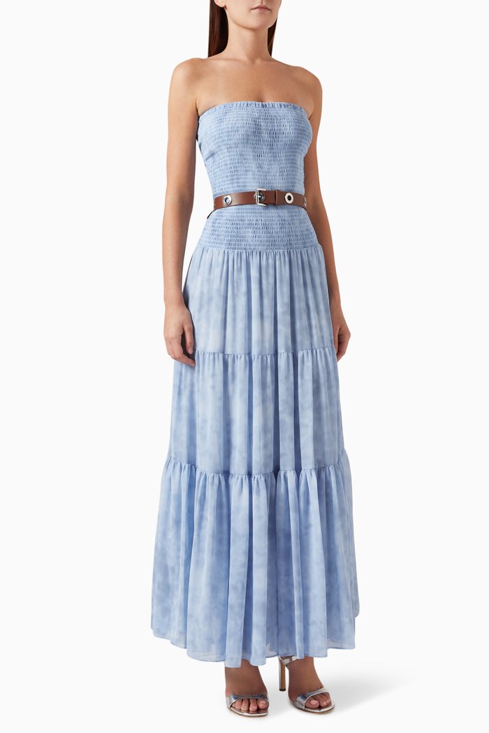 

Chambray-print Maxi Dress in Georgette, Blue