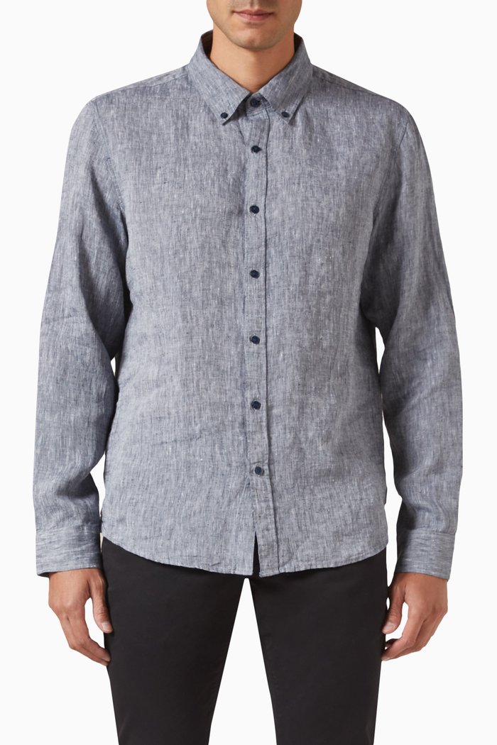 Button-up Shirt in Linen, Blue