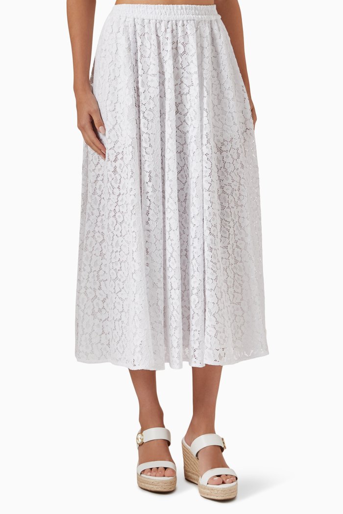 

Leopard Corded Midi Skirt in Lace, White