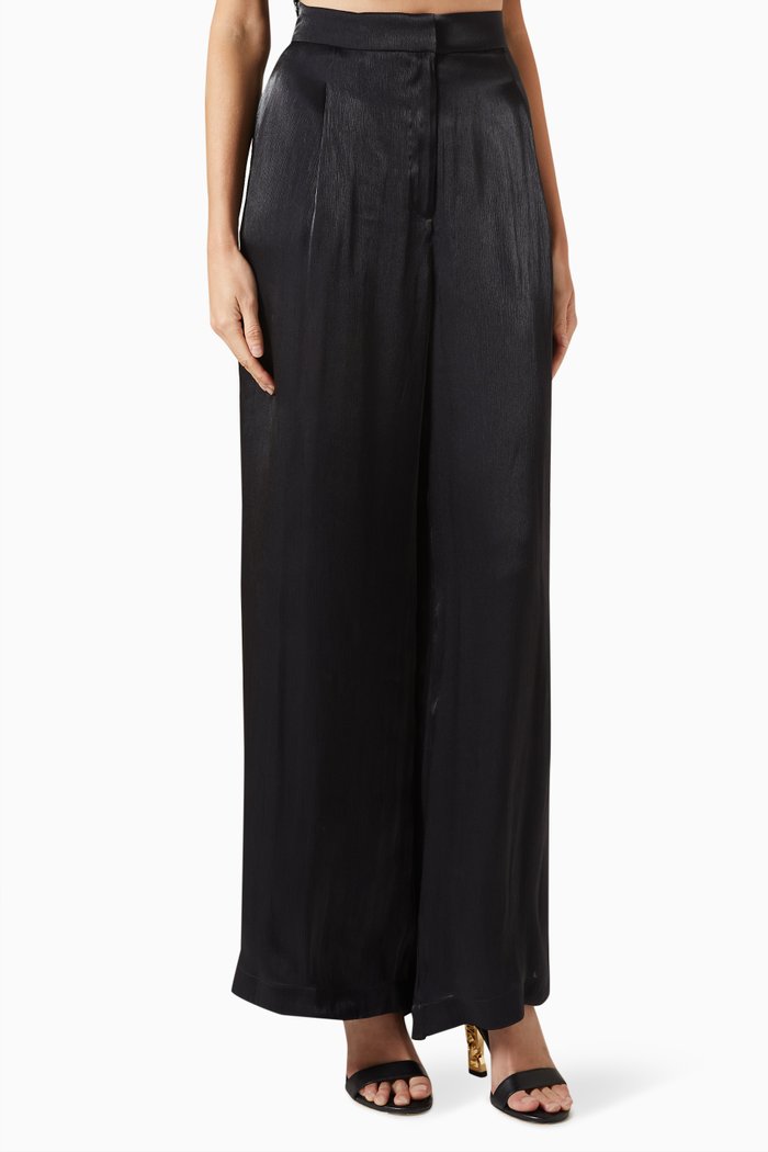 Iridescent Wide-leg Pants in Satin, Black