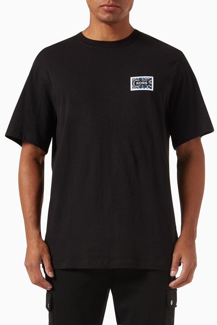 

Logo Block T-shirt in Cotton & Mesh, Black
