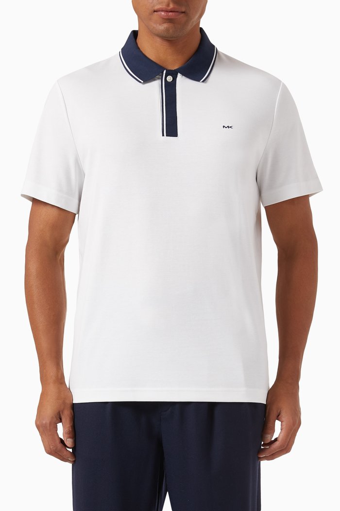 

Logo Hidden Placket Polo in Cotton-blend, White