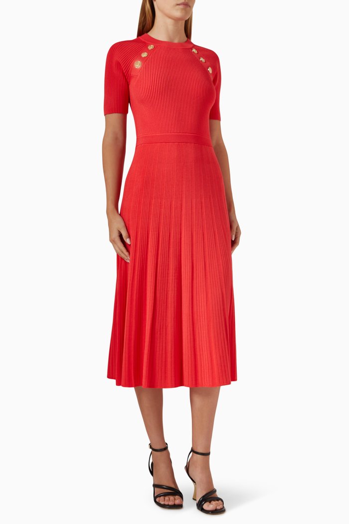 

Ribbed Midi Dress in Stretch-knit, Red