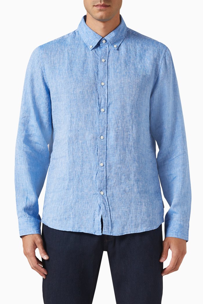 Button-up Shirt in Linen, Blue