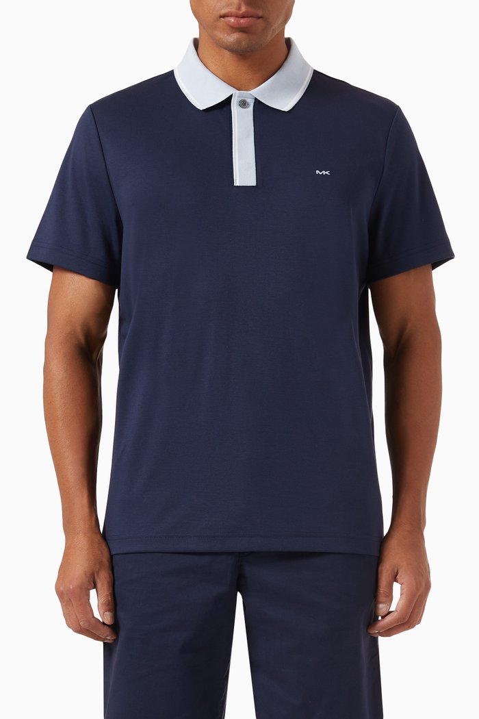 

Logo Hidden Placket Polo Shirt in Cotton-blend, Blue