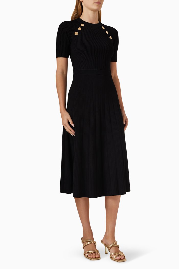 

Ribbed Midi Dress in Stretch-knit, Black