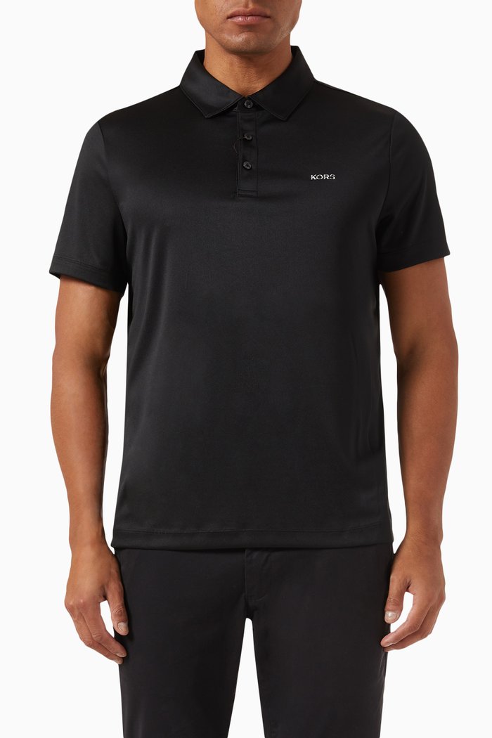 KORS Logo Polo Shirt in Technical Fabric, Black