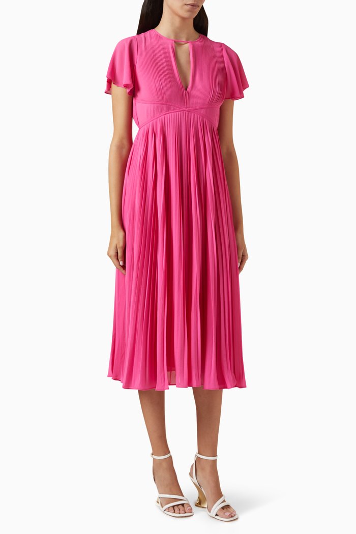 

Pleated Midi Dress in Georgette, Purple