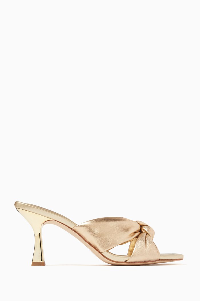 

Elena 75 Heeled Sandals in Metallic Leather, Gold