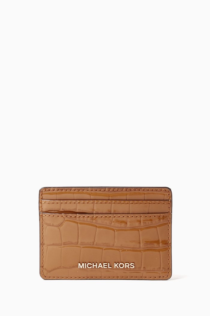 

Small Jet Set Card Case in Croc-embossed Leather, Brown