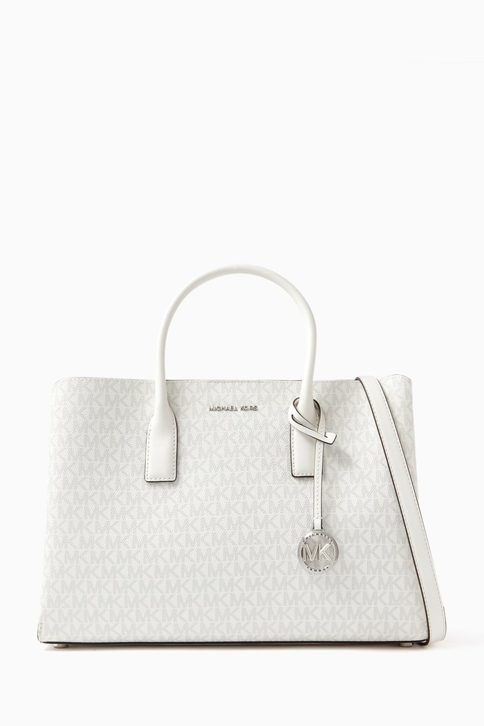 

Large Ruthie Signature Logo Satchel Bag in Canvas, Neutral