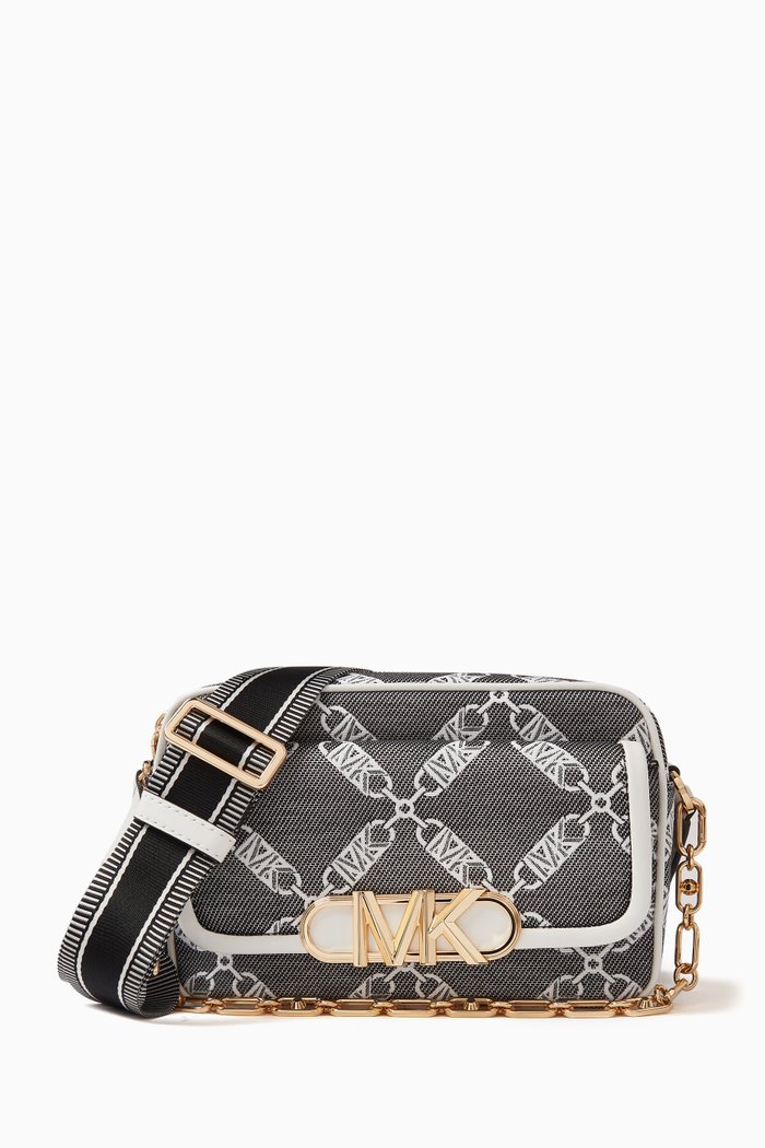 Medium Swag Camera Crossbody Bag in Jacquard, Black