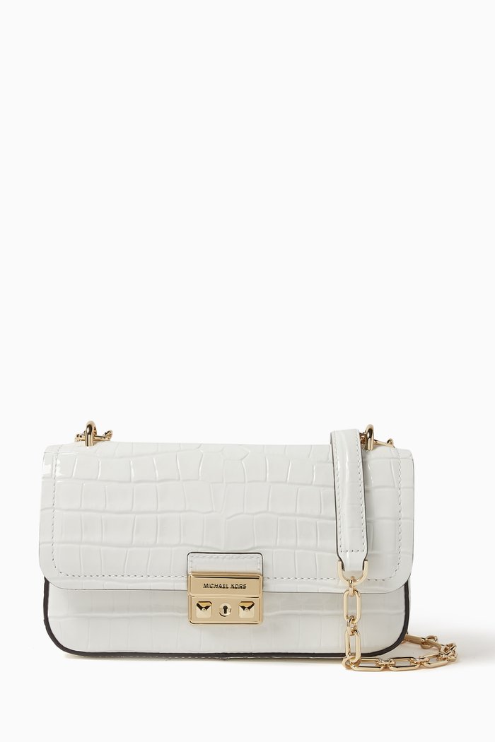 

Small Tribeca Crossbody Bag in Croc-embossed Leather, White