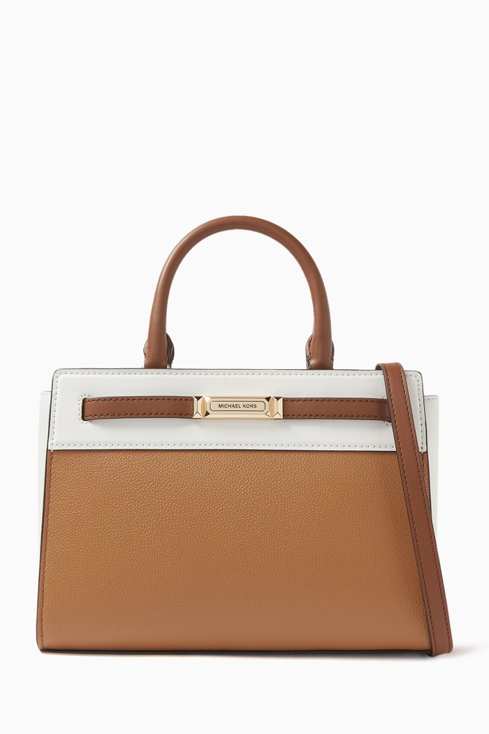 

Small Primrose Satchel Bag in Pebbled Leather, Brown