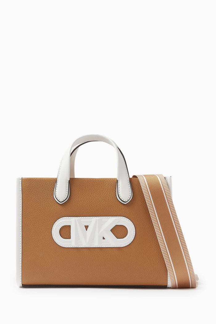 

Small Gigi Embossed Messenger Bag in Leather, Brown