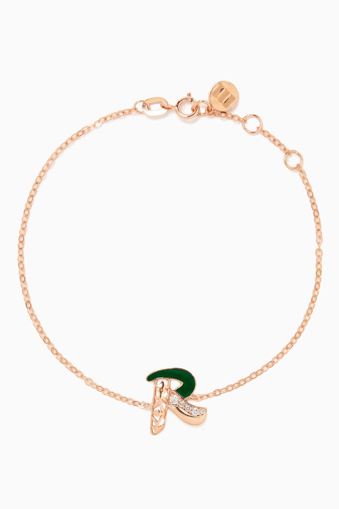 

Retro Diamond & Enamel Letter 'R' Bracelet in 18kt Rose Gold