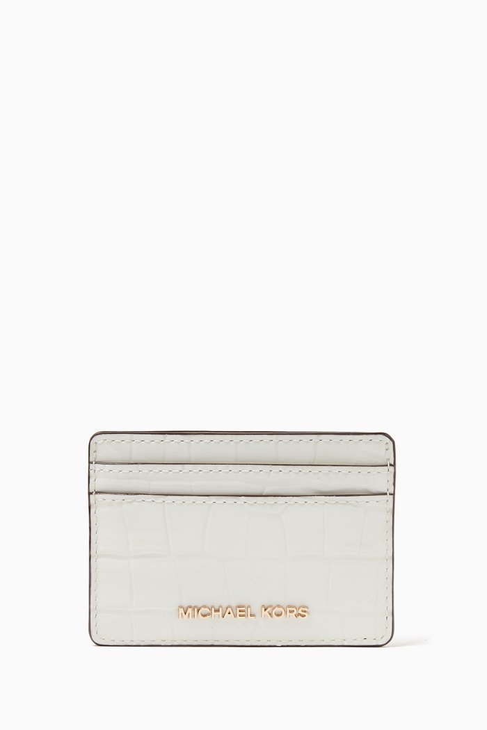 

Small Jet Set Card Case in Croc-embossed Leather, White