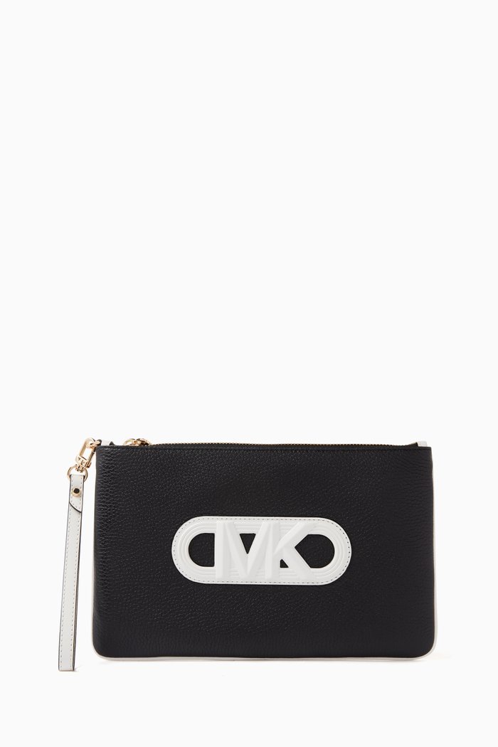 

Large Embossed Wristlet in Leather, Black