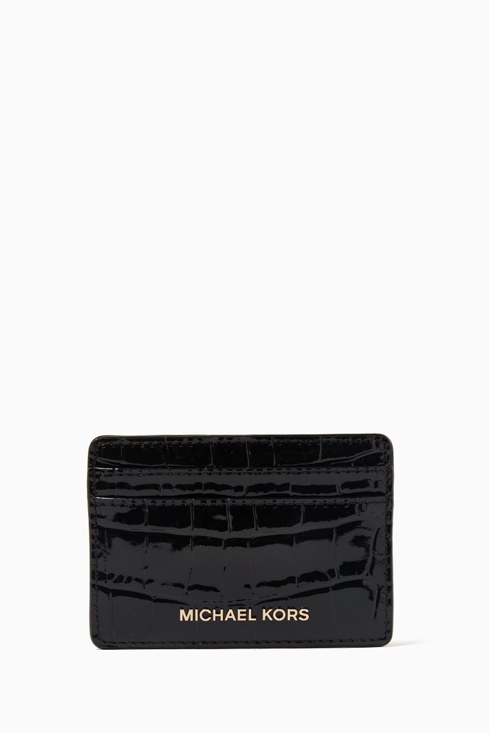 

Small Jet Set Card Case in Croc-embossed Leather, Black