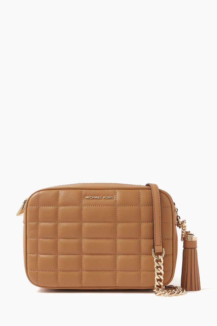 

Medium Jet Set Quilted Crossbody Bag in Leather, Brown