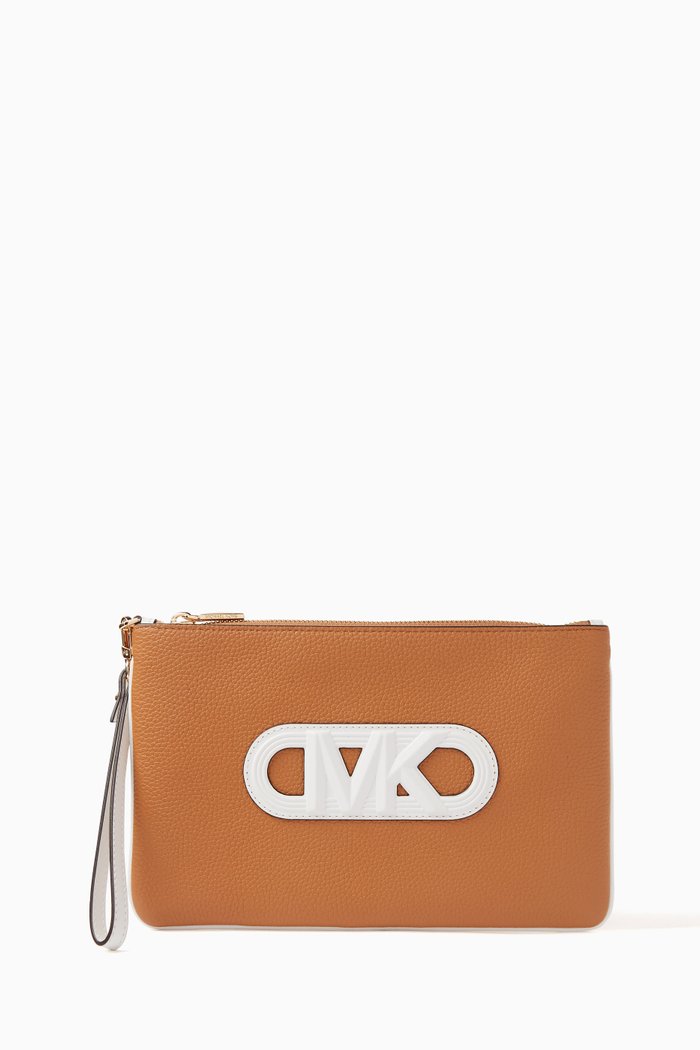 

Large Embossed Wristlet in Leather, Brown